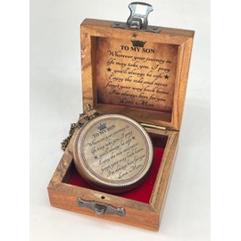 Adam Crafts God's Compass Brass Compass, Engravable Antique Gifts for Men, to My Son Premium Compass is Perfect Engraved Compass for Distinctive and Timeless Keepsakes (Pocket Compass with Chain)