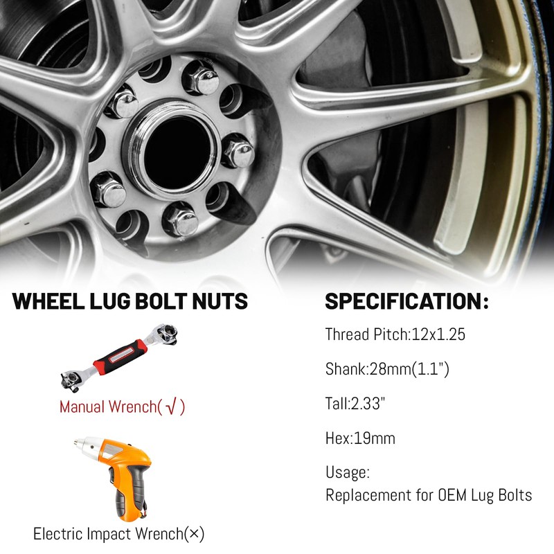 M12x1.25 Stock Wheel Lug Bolts Endxedo 20PCS 28MM Shank 19MM