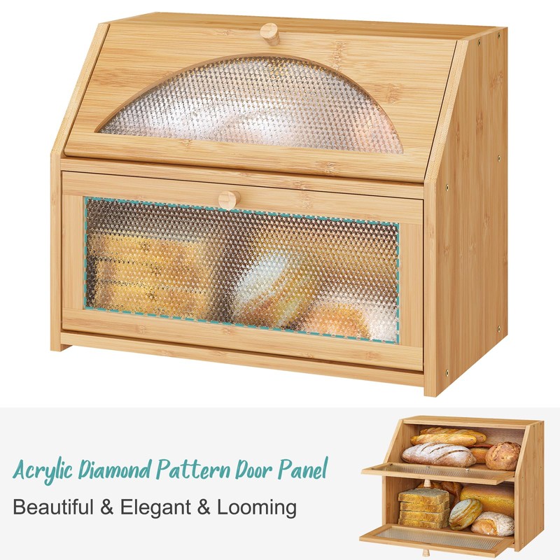 Vriccc Large Bread Box, Bamboo Wood Bread Box for Kitchen