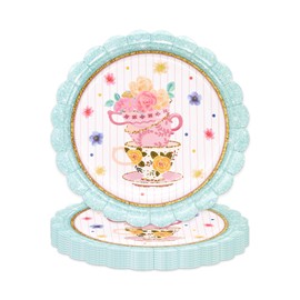 MAGLAUG Afternoon Tea Decorations Paper Plates, Floral Paper Disposable Plates Tea Party Plates for Afternoon Tea, Birthday Mother's Day Baby Shower Anniversary (7inch Plates 24pcs)