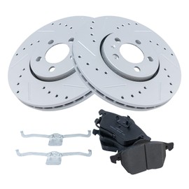 TRQ Front Performance Brake Pad & Rotor Kit Brake Pads Brake Rotors Set Ceramic Premium G-Coated Compatible with 1999-2010 Volkswagen Beetle 2000-2006 Golf 2000-2005 Jetta