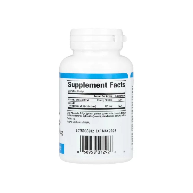 Vitamina D3 + K2 Natural Factors 60 Caps.