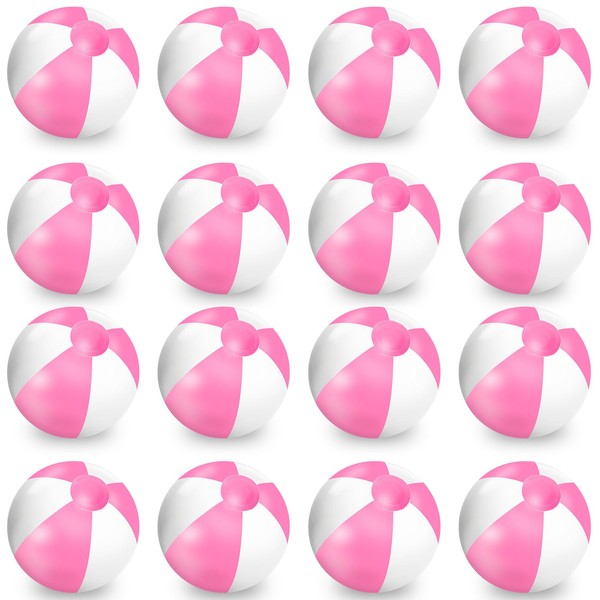 Whaline 16 Pcs 16'' Pink and White Inflatable Beach Ball Round Pool PVC Balls Cute Game Toys for Summer Hawaiian Tropical Theme Beach Party Decorations Water Sand Game Accessory