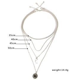 Sakytal Boho Layered Necklace Silver Turquoise Pendant Necklaces Moon Beaded Necklace Chain Jewelry Dainty Accessory for Women and Girls