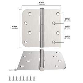 Goldenwarm 24 Pack Modern Satin Nickel Iron Door Hinges, 4 Inch x 4 Inch, Round & Square Corners, 192 Screws, 1-Year Warranty