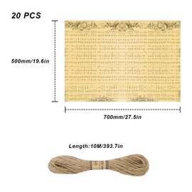 CHSEROK Gift Wrapping Paper, 50 x 70 cm Kraft Gift Paper Birthday, Double-Sided Wrapping Paper with Twine, Can Be Used for Wrapping Flowers, Books, Gifts