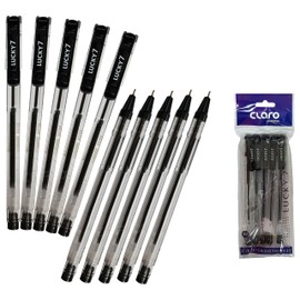 CLARO Lucky Ballpoint Pens, BLACK, 0.7mm Fine Point, Pack of 10, Smooth Ink Flow, School Home Office Value Pack, ZOFAX Black Ball Pen