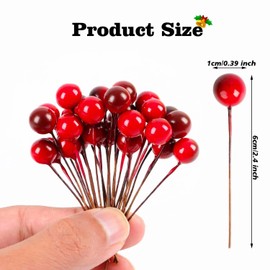 DIYASY 240 Pcs Artificial Holly Berries, Mini 10 mm Christmas Fake Berries with Wire Stems Xmas Red Berry Stems Picks for Christmas Tree Decorations Wreath Craft Wedding Party Decor