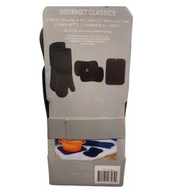 Kitchen Gourmet Classics Silicone Kitchen Mitt Set Black Oven Mitts Trivet Grabbers