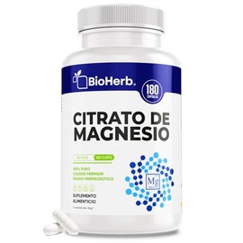 BioHerb® | Citrato de Magnesio Puro con 12% Magnesio Elemental de Maxima Absorcion con 180 Cápsulas (Para 6 Meses) – Apoyo Hidratación, Equilibrio Ele
