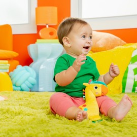 Bright Starts Safari Soother Rattle & Teether Toy for Stroller and On-The-Go - Giraffe - Unisex, Newborn +