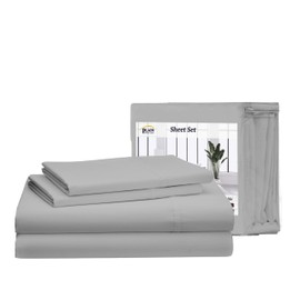 PLAIN PRINTED LINEN Twin XL Sheet Set - 4 Pc Set Breathable & Cooling Sheets - Polycotton Cooling Bed Sheet Set - Light Grey Solid