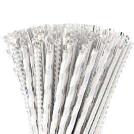 ALINK Biodegradable Paper Straws, 100 Silver Paper Straws (4 Styles) for Party Favours, Birthday, Wedding, Bridal/Baby Shower Decorations and Christmas Parties