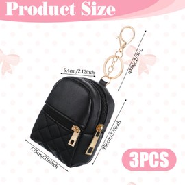 3pcs Mini Backpack Cute Cosmetic Bag for Women PU Leather Makeup Bag Creative Key Pocket Key-chains Pendant Backpack Keyrings Lipstick Bag Card Holder Data Cable Organizer Zipper Pouch