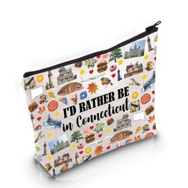 PYOUL Connecticut State Souvenirs Gift I'd Rather Be in Connecticut Makeup Bag Connecticut Home Cosmetic Bag Connecticut Tourism Gift, Be in Connecticut Bag