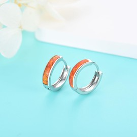 Silver Hoop Earrings for Women, Sterling Silver Small Huggie Hoop Earrings | Hypoallergenic Simulated Orange Opal Hoops Earrings Jewellery Gifts for Girls Birthday Wedding