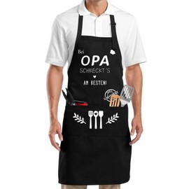 Tarklanda Barbecue Apron Grandpa Apron with Saying Bei Opa schmeckt's am besten! Cotton Cooking Apron for Men Apron Black Gift for Grandpa for Birthday Christmas BBQ Party