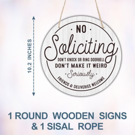 10" Wooden Sign for Front Door - No Soliciting, Don't knock or ring doorbell - House Welcome Sign, Funny Round Wood Hanging Sign for House decor home decor, gifts & accessories(White) - 02