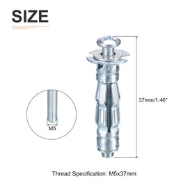 DTGN M5x37mm Hollow Wall Anchors - 60 Pack - Good for Hollow Wall Plaster Walls - Carbon Steel Hollow Drywall Anchors Screws, Silver