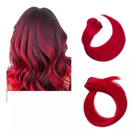 QNI-LMB Extensiones De Cabello Color Rojo - Cabello 100% Natural