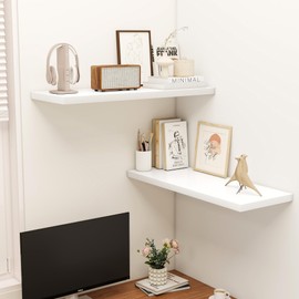 36" Floating Shelves for Wall, 12" Deep Slim White Floating Shelves, Wall-Mounted Shelves for Bedroom, Living Room, Kitchen, Bathroom - Set of 2