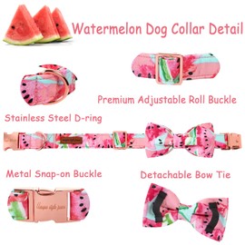 Unique style paws Bowtie Dog Collar Cotton Watermelon Collar Adjustable Summer Collar for Small Medium Large Dogs - L