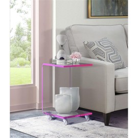 BOWERY HILL Modern Acrylic Plastic Snack Table in Pink/Clear