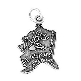 LGU Sterling Silver Oxidized State of Alaska Charm