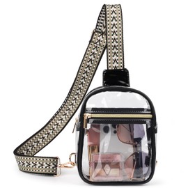 Bunnychill Clear Sling Bag Stadium Approved Clear Fanny Pack Cross Body Bag for Women Men Transparent Chest Bag Crossbody Bag Purses with Adjustable Guitar Straps for Sports, Events, Concerts