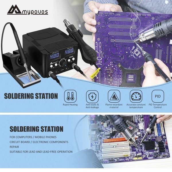 MYPOUOS 2 IN 1 750W LED Digital Soldering Station Hot