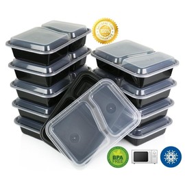 Green Direct Lunch Box Sets/Large Food Container with Lid / 2 Compartment Bento Box, Microwaveable, Freezer & Dishwasher Safe, Leak Proof, 10 Pack