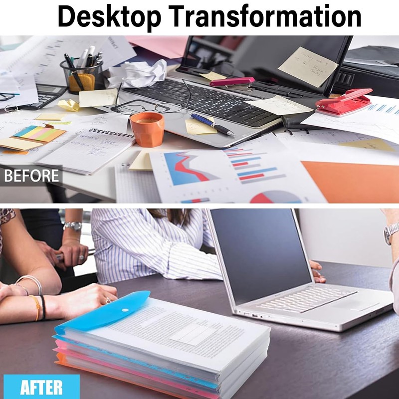 6 Pack Plastic Wallets A4 Punched Pockets, Expandable Poly Pockets