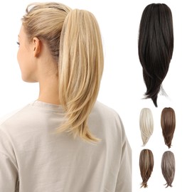 JUVABUN Straight ponytail 15''-Dark Brown|Claw Clip In Ponytail Hair Extensions | Synthetic clips pony tails hair extensions |Hair Extensions for Women|Straight ponytail extension real human hair