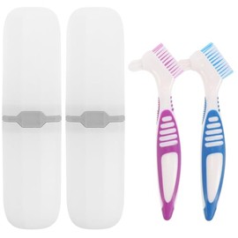 Set De Cepillos Para Dentaduras Postizas De Doble Cara Con Estuche Portátil Compacto Para Viajes Y Limpieza Profunda