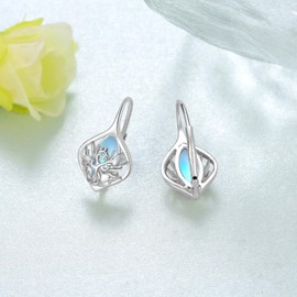 Moonstone Lotus/Tree of Life/Celtic Earrings for Women 925 Sterling Silver Moonstone Leverback Earrings, Sterling Silver, Moonstone