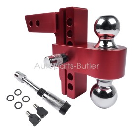 OE Quality Adjustable Red Trailer Hitch Fits 2" Receiver 6" Drop/Rise Drop Hitch Aluminum