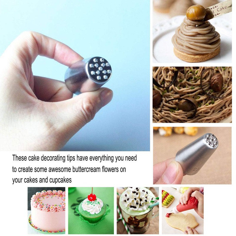 7 Pieces Large Piping Tips Set, 3Pieces Russian Grass Cream
