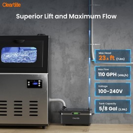 Cleartide Condensate Pump, 25dB Ultra-Quiet, 1/50 HP, 110 GPH, 23.6ft Lift, Automatic Condensate Removal Pump with Safety Switch and Tubing for HVAC, Tankless Design, 100-240V, Grey, 1 Pack