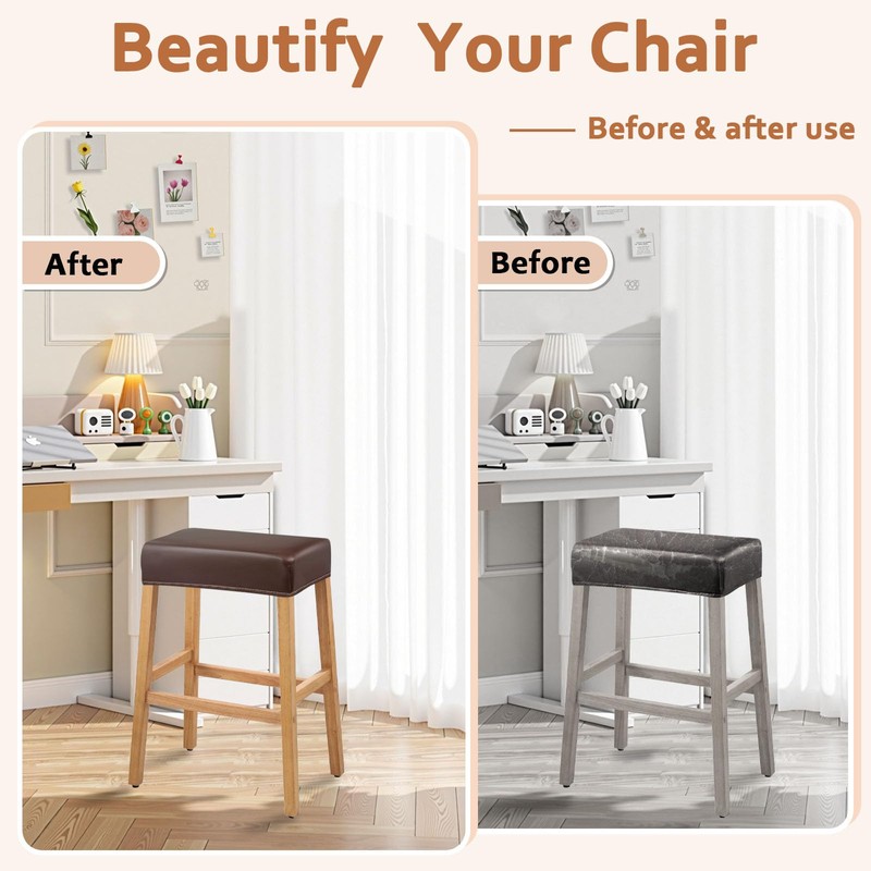 PU Leather Bar Stool Covers Rectangular, 100% Waterproof Stool Covers