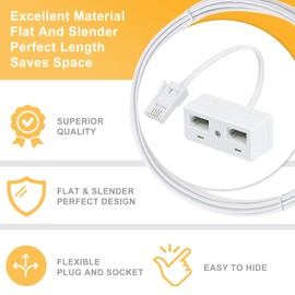 Uvital Telephone Splitters, 2 Way BT Phone Socket Adapter, RJ11 BT Plug Male to 2 Female, Double Phone Socket Adaptor for UK Landline Telephone, FAX, Modem, Cable Adapter and Converter, 2Pack