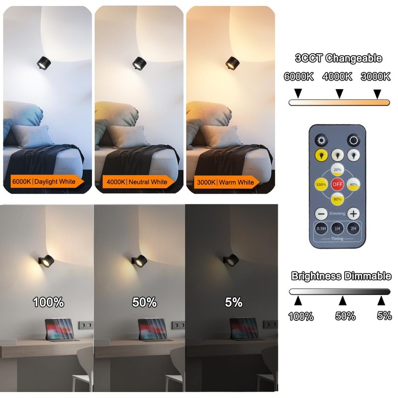 Ditoon LED Wall Mounted Lights with Remote, Wall Sconces Lamp