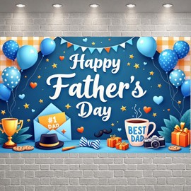 Happy Father's Day Banner, Blue Fathers Day Backdrop Decorations, Best Dad Themed Background for Party Supplies Indoor Outdoor Photograph Home Wall Decor 70.8x43.3 Inch
