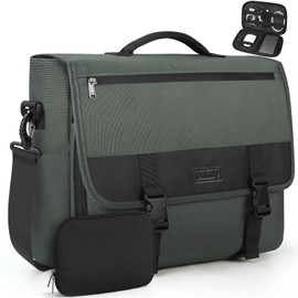 Messenger Bag for Men 15.6 Inch Water Resistant Laptop Briefcase Large Satchel Shoulder Bag Work Office College Computer Laptop Bag Lightweight Crossbody Handbag Cable Organize Bag Set 2pcs, Grey