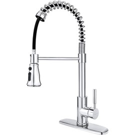 EHHXTXFWA Kitchen Faucet with Pull Down Sprayer, 3-Function Spring Pull Out Kitchen Sink Brass Single Handle Hot and Cold Kitchen Mixer Tap with Deck Plate,Gold(Chrome)