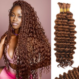 Human Braiding Hair for Boho Braids Human 110g 16 Inch Curly Boho Hair for Braiding Knotless 12A Deep Wave Bulk Bohemian 3 Bundles/Pack Auburn Ginger