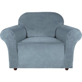 Turquoize Stretch Velvet Chair Cover Sofa Chair Covers for Living Room Armchair Cover Chair Slip Covers with Arms Chair Slipcovers with Elastic Bottom Crafted from Velvet Fabric (Chair, Stone Blue)