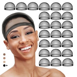 Qfitt HD Ultra Sheer Stocking Wig Cap 24 Pack For Bald Cap Method (Black Nude)