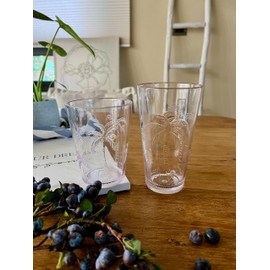 KLIFA- PALM- 16.2 & 19.8 oz, Set of 8, Plastic Palm Tree Drinking Glasses, Arylic Shatter-proof Tumbler & Highball Set, BPA-Free, Stackable Acrylic Drinkware, Dishwasher Safe Cups, Clear