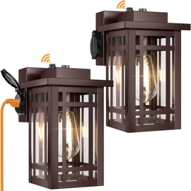 2-Pack Outdoor Porch Lights with Outlet,Dusk to Dawn Modern Outdoor Wall Lights Exterior Lighting Fixtures Waterproof,Orb Bronze Outside Light for House Patio Garage Hallway