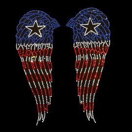 American Angel Wing Iron on Design, Heat Transfer tee Shirt Print Rhinestone Patches, hot fix Applique